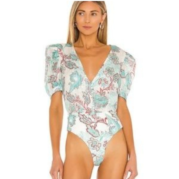 REVOLVE Tops - NWOT Hermant & Nandita X Revolve Women's Floral Short Sleeve Bodysuit Top Large